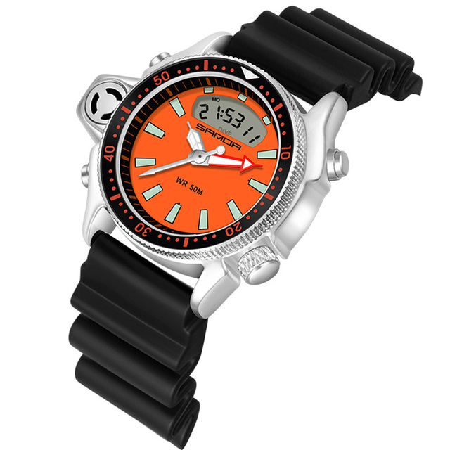 Luxury Men Watches Military Waterproof Dual Display Sports Watch Black Yellow LED Quartz Wristwatches mannen