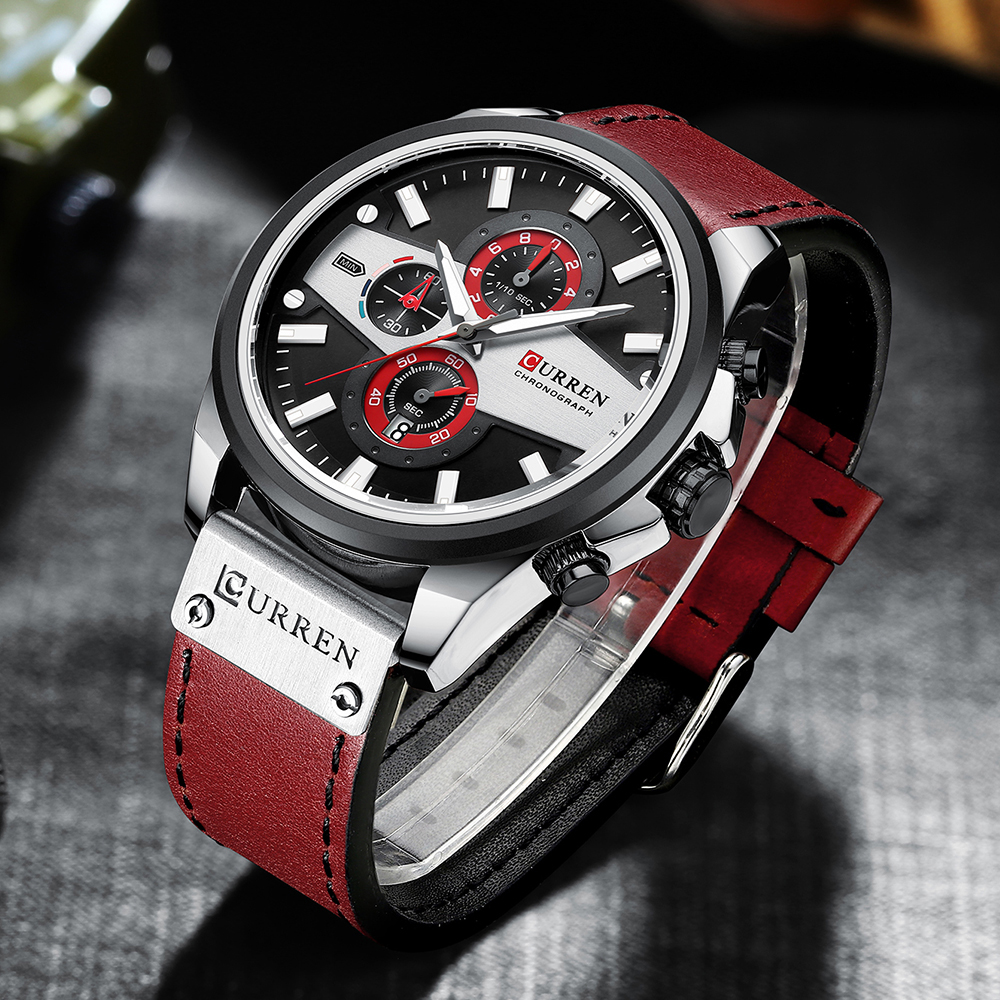 Man Watches Fashion Casual Quartz Sport Watch Wristwatches Blue Clock Male Chronograph Leather Watch For Men