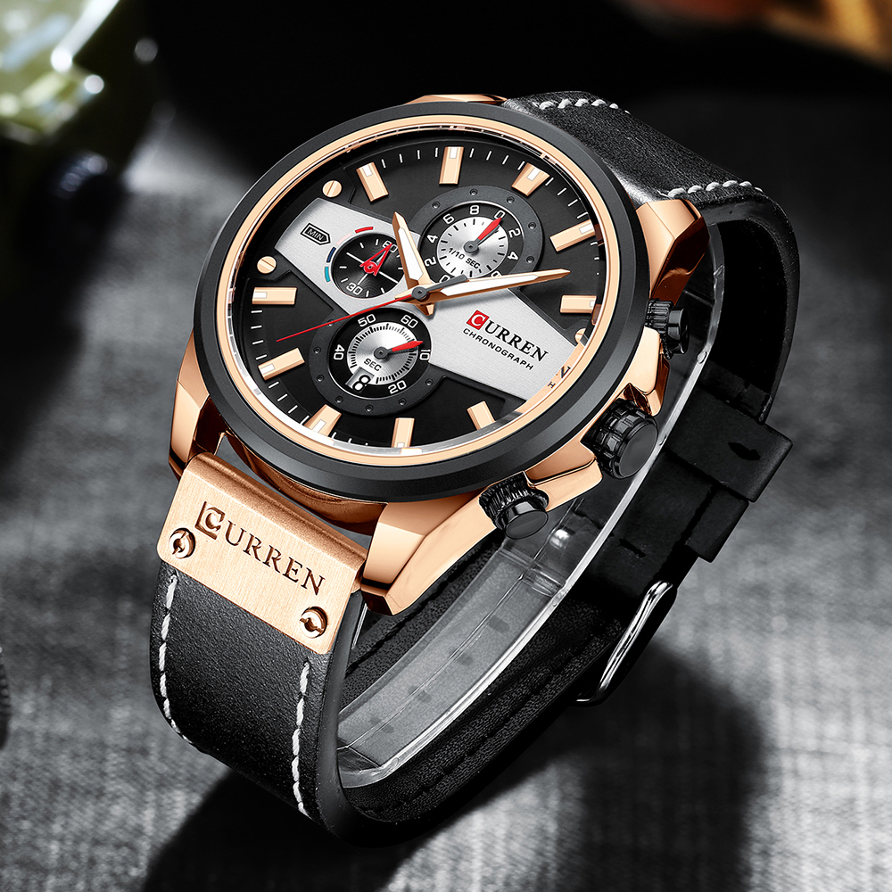 Man Watches Fashion Casual Quartz Sport Watch Wristwatches Blue Clock Male Chronograph Leather Watch For Men