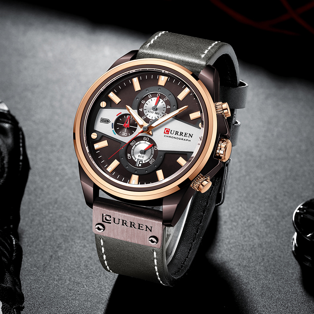 Man Watches Fashion Casual Quartz Sport Watch Wristwatches Blue Clock Male Chronograph Leather Watch For Men