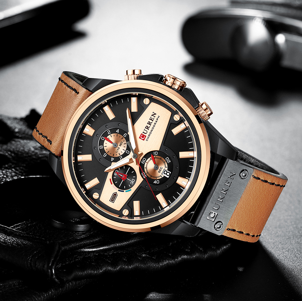 Man Watches Fashion Casual Quartz Sport Watch Wristwatches Blue Clock Male Chronograph Leather Watch For Men