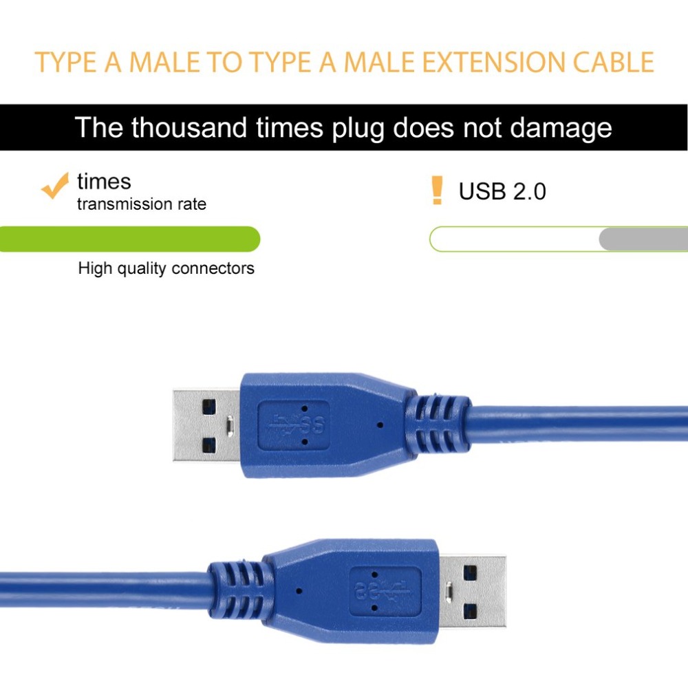 Mining Cable Portable Blue Solid 3FT/1M SuperSpeed Computer USB 3.0 Type A Male to Type A Male M/M M2M Extension Cable Cord Wire