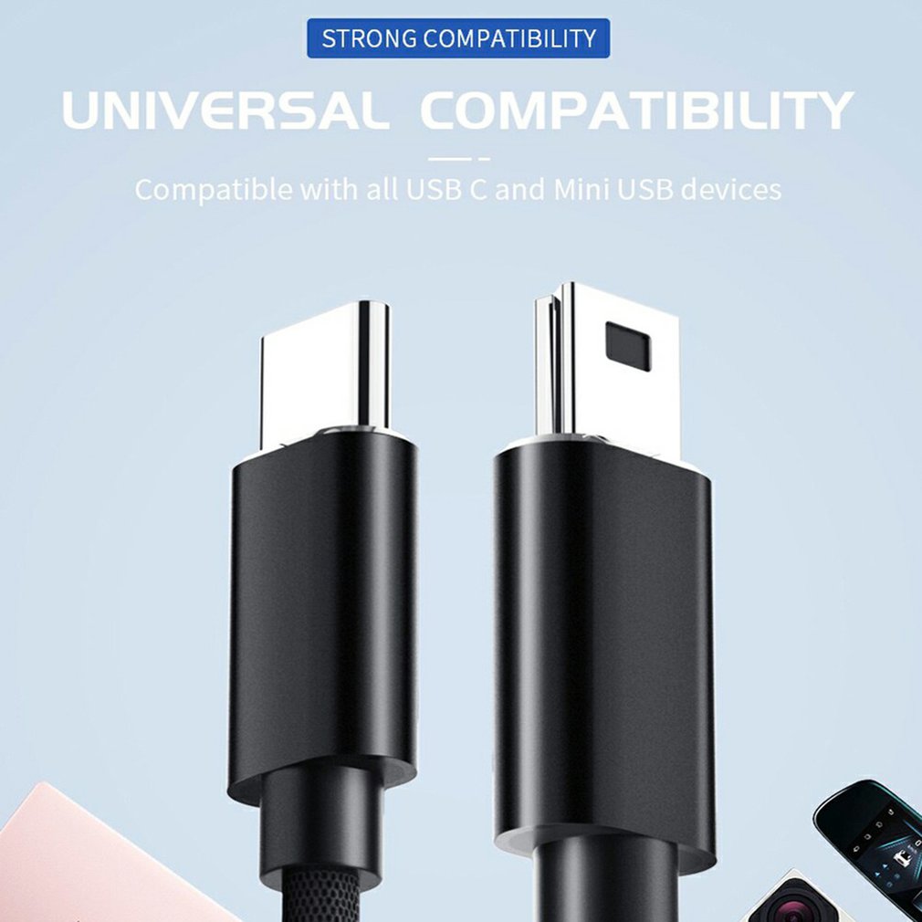 Cable Type C To Mini/micro USB Metal Polished Wire Fast Charging Data Transmission Line Adapter Cable