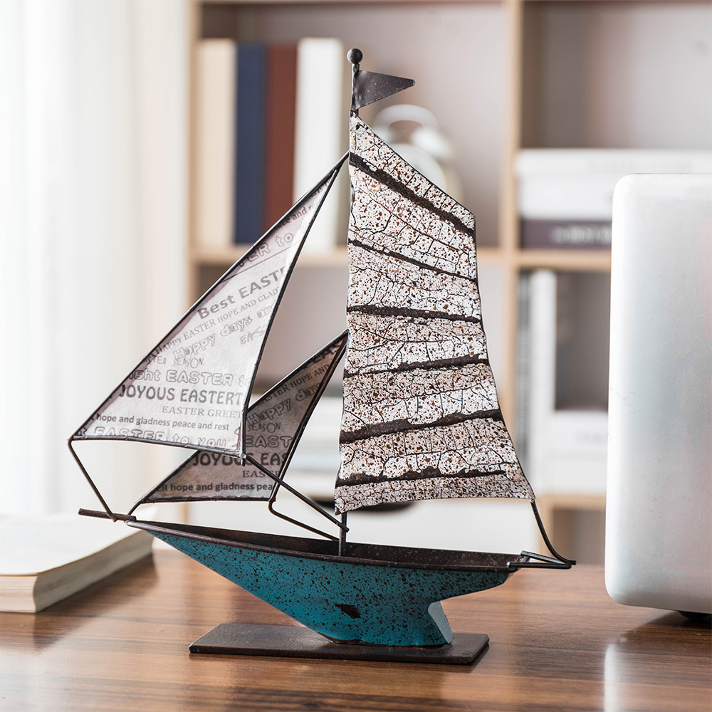 Nordic Iron Sculpture Art Nautical Statue Retro Home Decor Creative Metal Decor Living Room Office Bookshelf Decor Crafts Gifts
