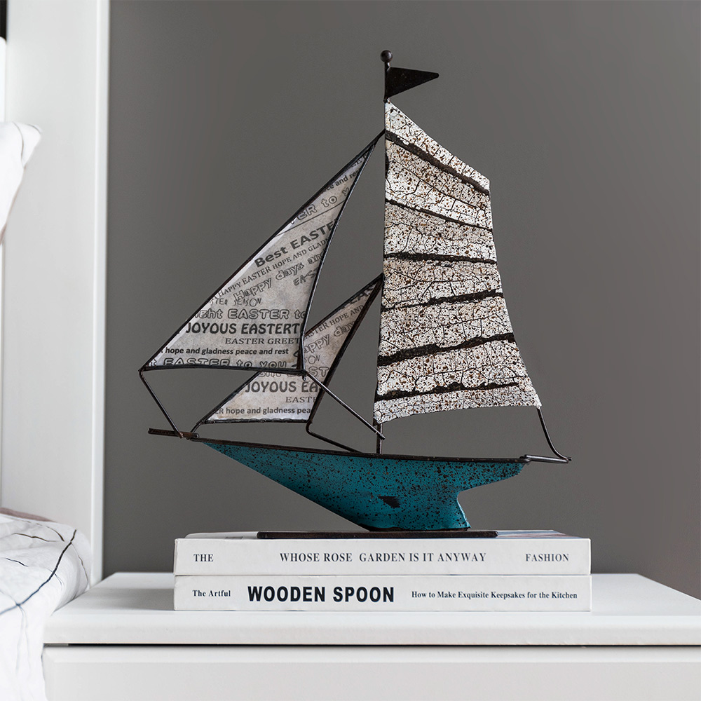 Nordic Iron Sculpture Art Nautical Statue Retro Home Decor Creative Metal Decor Living Room Office Bookshelf Decor Crafts Gifts