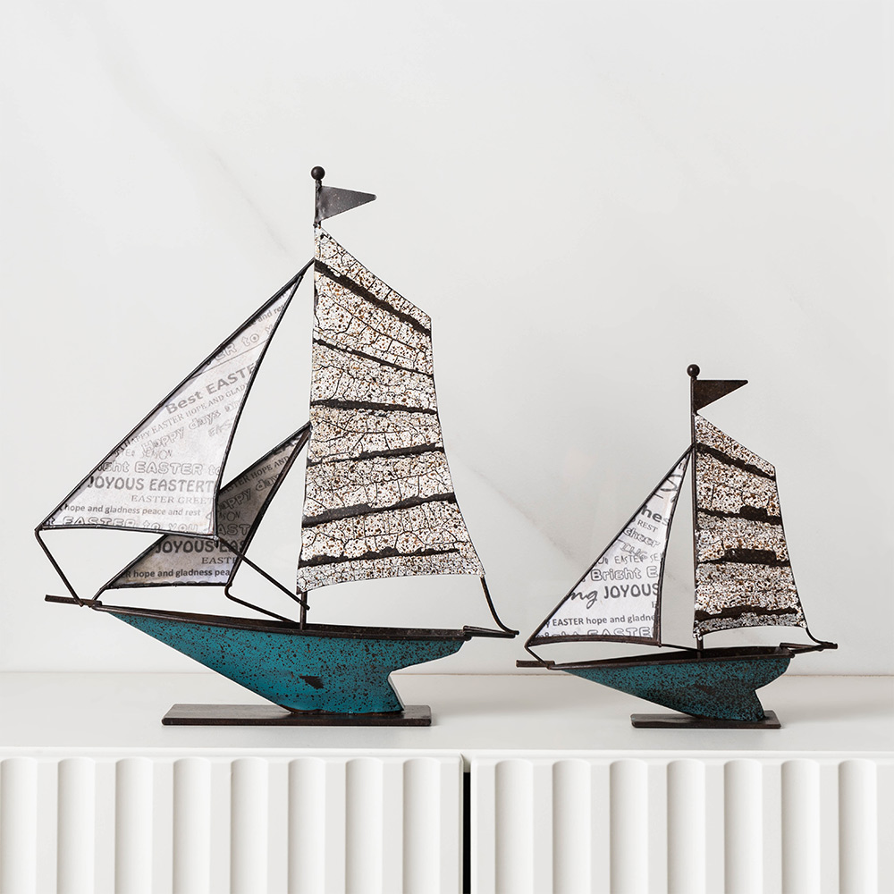 Nordic Iron Sculpture Art Nautical Statue Retro Home Decor Creative Metal Decor Living Room Office Bookshelf Decor Crafts Gifts