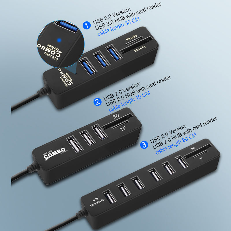 USB Hub 3.0 Multi USB Docking Stations Splitter 2.0 USB 3.0 Hub 3/6 Port Expander Adapter Micro TF/SD Card Reader Computer Accessories hab For PC