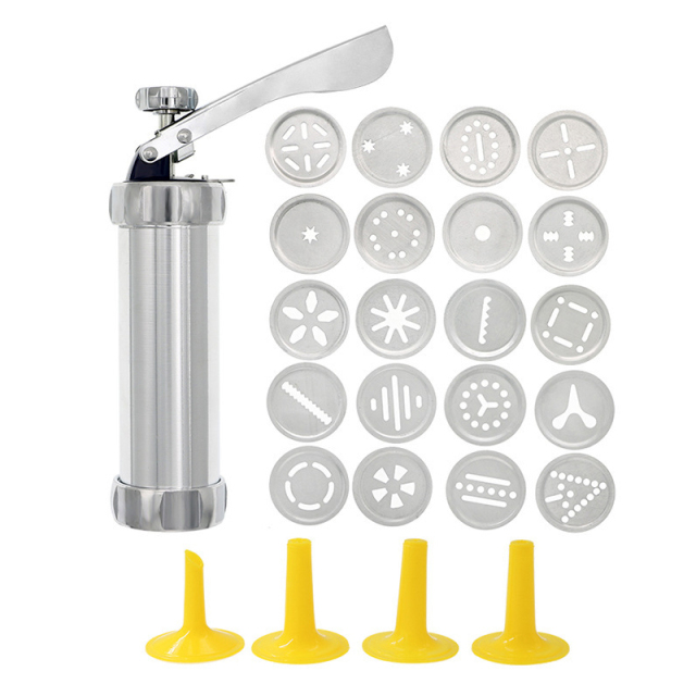 Cookie Press Gun and Icing Set Alloy Churro Maker Cookie Maker With 20pcs Discs 4 Pastry Tips Biscuit Mold Tools