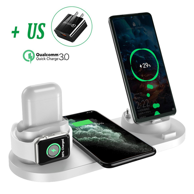 NEW 30W 6 In 1 Fast Wireless Charger Qi Charging Dock Station For iPhone 13 12 11 Pro XS MAX XR X Apple Watch 7 6 5 AirPods Pro
