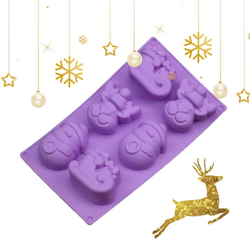 Silicone Cake Molds 6 Cells Elk Christmas Tree Snowman Chocolate Diy Pudding Cookie Mold Bakeware Baking Tools