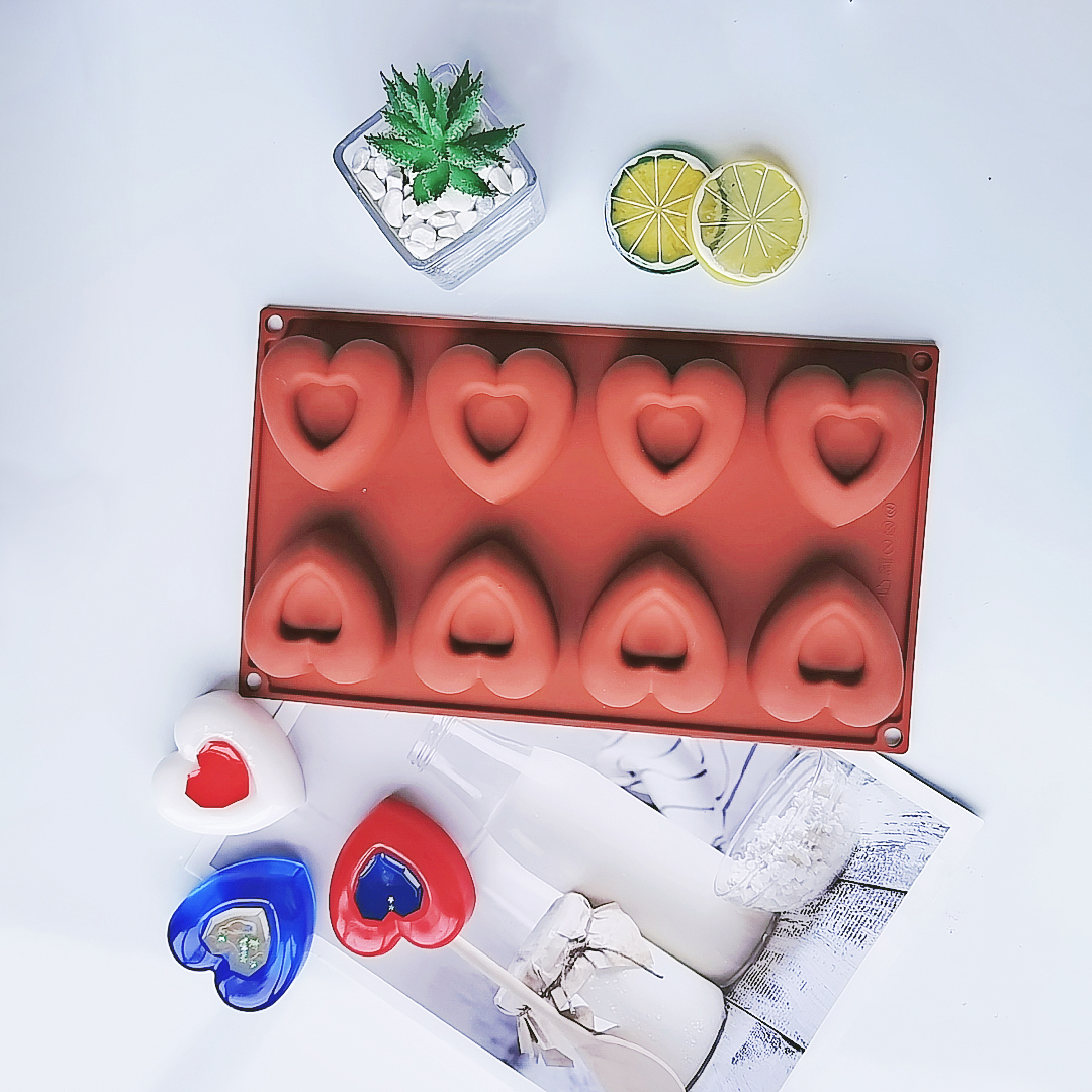 New 8 Cavity Heart Doughnut Silicone Cake Mold Cookies 3D DIY Handmade Kitchen Reuse Baking Tools Decorating Mousse Making Mould