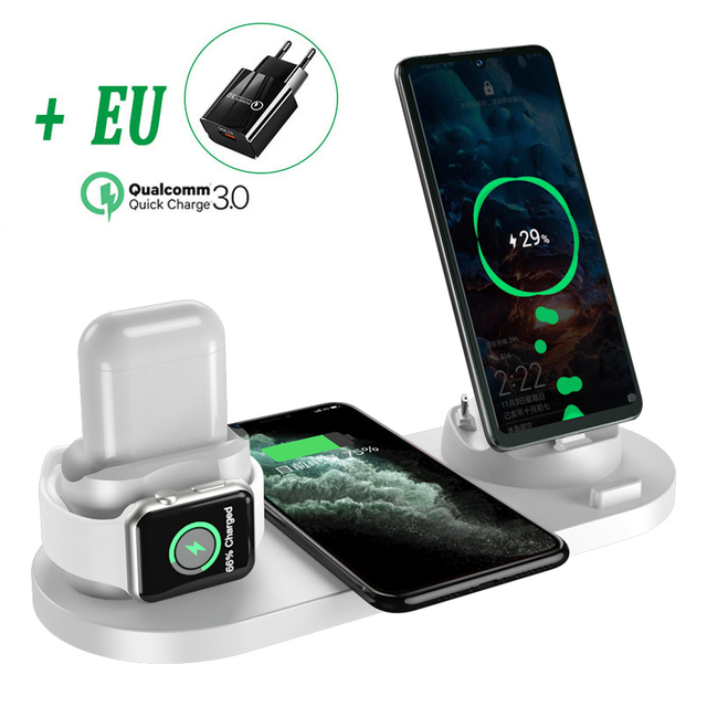 NEW 30W 6 in 1 Wireless Charger for iPhone 13 12 Pro Max X 8 Qi Fast Charging Pad Stand Dock Station for Apple Watch 7 6 Airpods