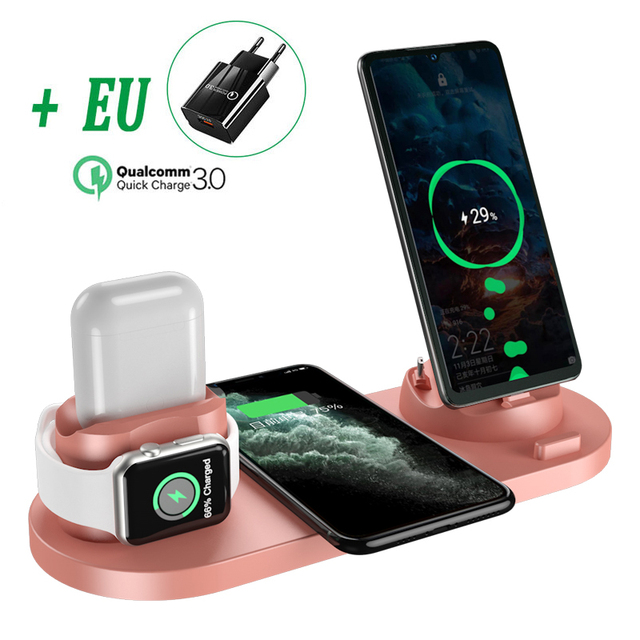 NEW 30W 6 in 1 Wireless Charger for iPhone 13 12 Pro Max X 8 Qi Fast Charging Pad Stand Dock Station for Apple Watch 7 6 Airpods