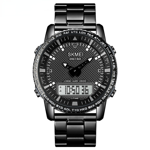 Fashion Stainless Steel Watch Men's Clock Luxury Dual Time Dial Design Electronic Watch Chrono Waterproof Wristwatch