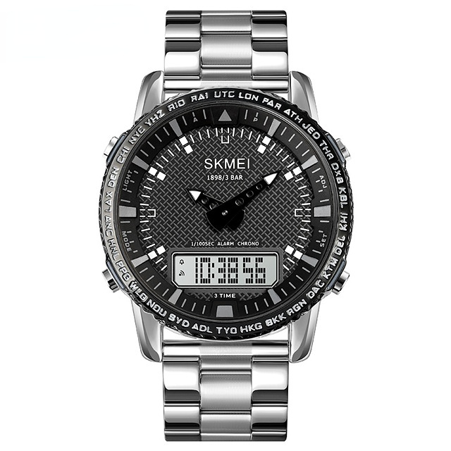 Fashion Stainless Steel Watch Men's Clock Luxury Dual Time Dial Design Electronic Watch Chrono Waterproof Wristwatch