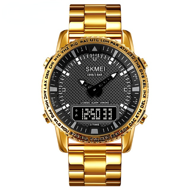 Fashion Stainless Steel Watch Men's Clock Luxury Dual Time Dial Design Electronic Watch Chrono Waterproof Wristwatch