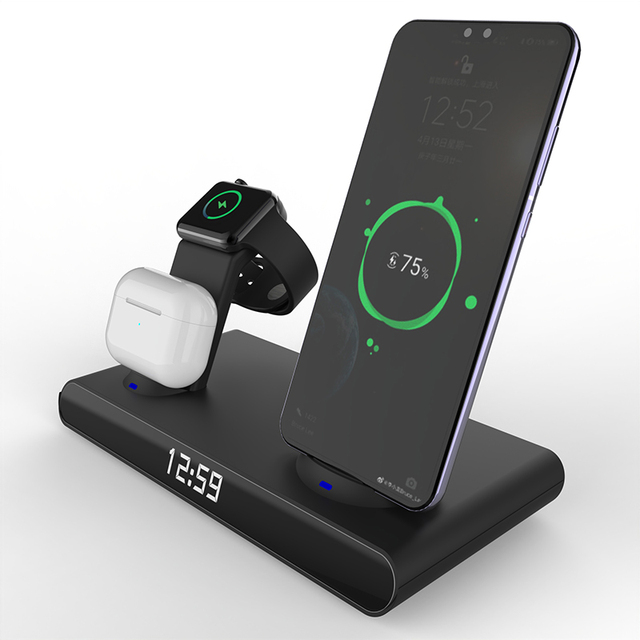 6 in 1 30W Fast Wireless Charger Clock Pad for iPhone 13 12 11 Pro Wireless Charging Stand Qi for Apple Watch 7 6 SE AirPods Pro