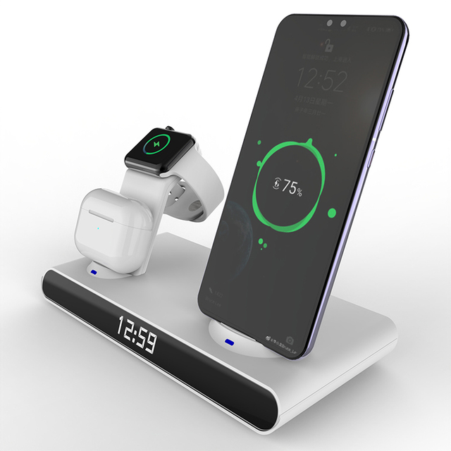 6 in 1 30W Fast Wireless Charger Clock Pad for iPhone 13 12 11 Pro Wireless Charging Stand Qi for Apple Watch 7 6 SE AirPods Pro