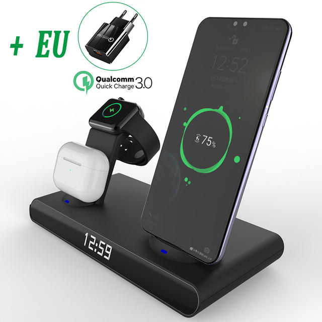 6 in 1 30W Fast Wireless Charger Clock Pad for iPhone 13 12 11 Pro Wireless Charging Stand Qi for Apple Watch 7 6 SE AirPods Pro