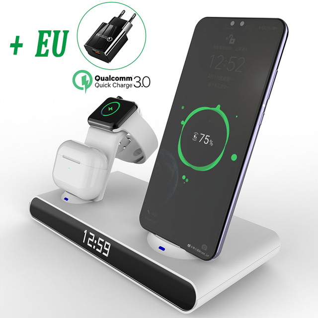 6 in 1 30W Fast Wireless Charger Clock Pad for iPhone 13 12 11 Pro Wireless Charging Stand Qi for Apple Watch 7 6 SE AirPods Pro