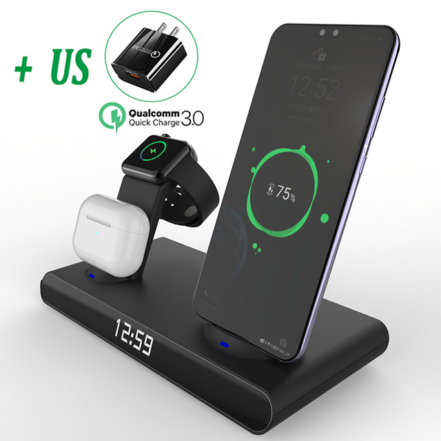 6 in 1 30W Fast Wireless Charger Clock Pad for iPhone 13 12 11 Pro Wireless Charging Stand Qi for Apple Watch 7 6 SE AirPods Pro