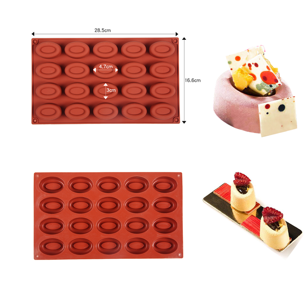 New 20-cavity Silicone Oval Doughnut Mold Small Cake Chocolate Pancake Moulds for Baking Mini Dessert Kitchen DIY Handmade Tools