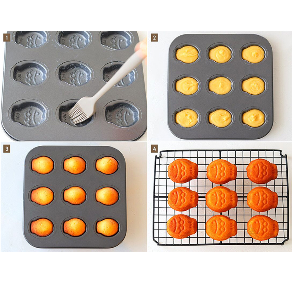 9 Cavity Fish Shape Bakeware Madeleine Taiyaki Carbon Steel Baking Mould Bread Mousse Cheesecake Cup Cake Muffin Cake Pan