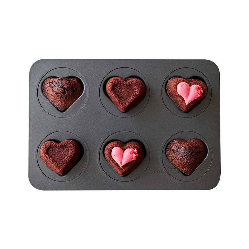 Valentine's Heart Shape Baking Pan 6 Cavity CupCake Baking Mould Carbon Steel Bakeware Pastry Dessert Mold Cake Decoration Tools