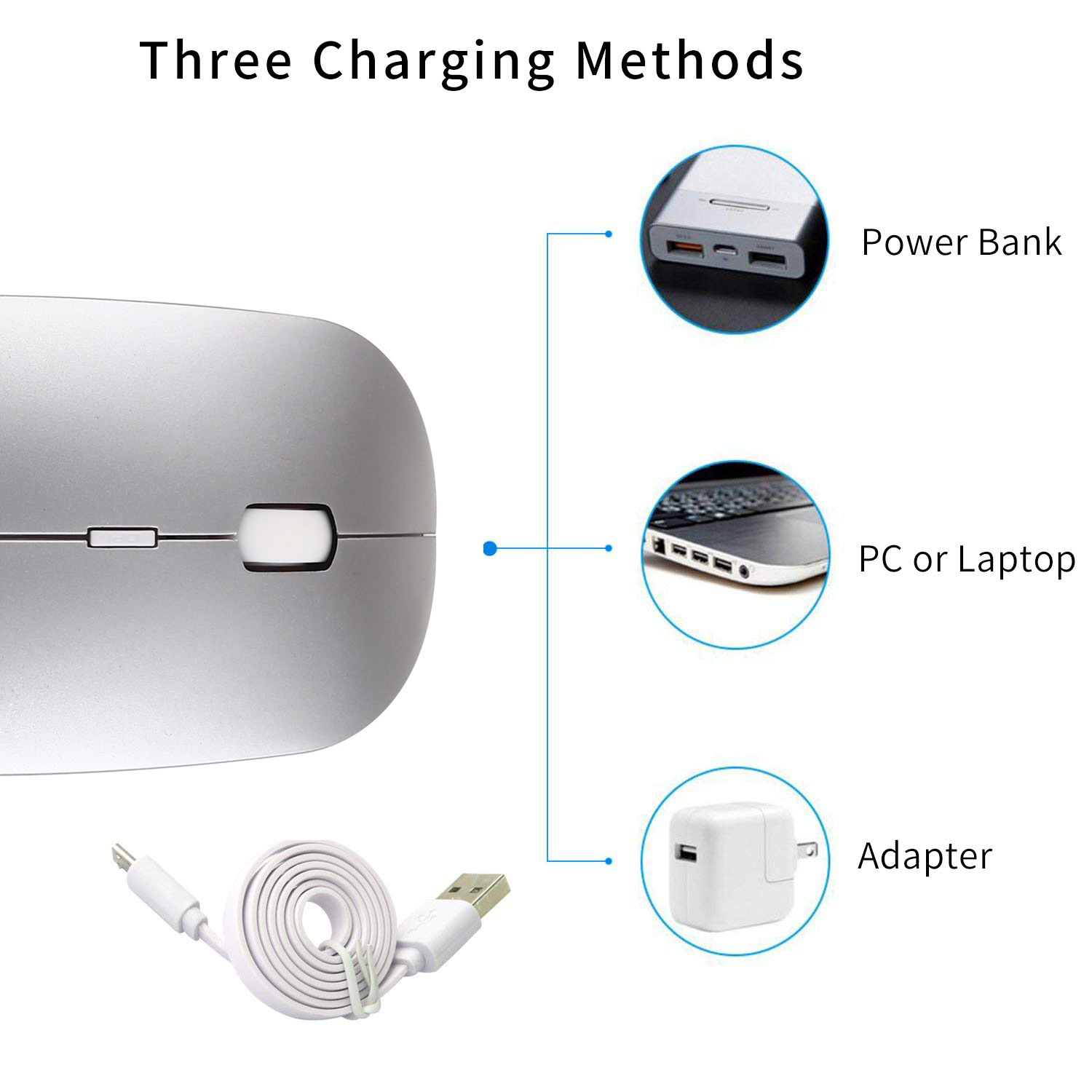 Rechargeable Bluetooth Mouse Ultra-Slim Silent Mice for Notebook  PC Laptop
