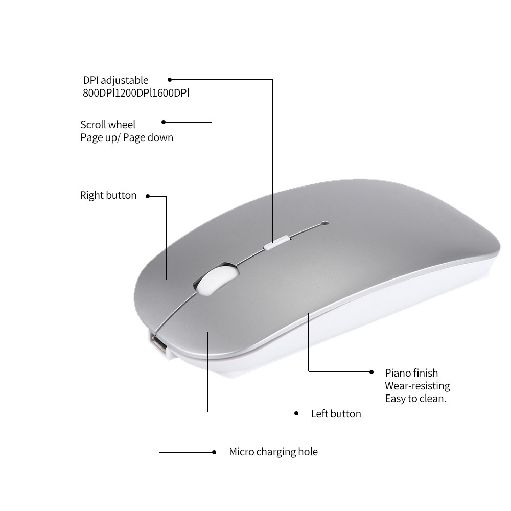 Rechargeable Bluetooth Mouse Ultra-Slim Silent Mice for Notebook  PC Laptop