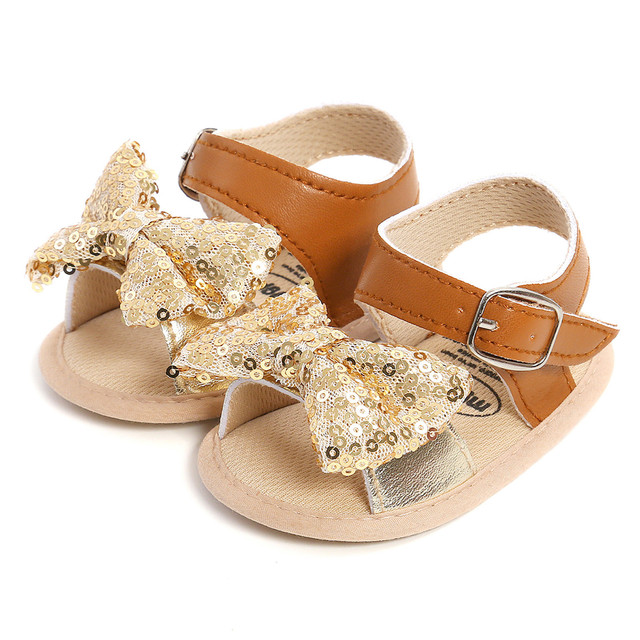 0-18 Month Baby Princess Shoes Girls Bling Bowtie Flat Sandals Summer soft sole Shoes Outdoor First Walk Toddler Girls Shoes