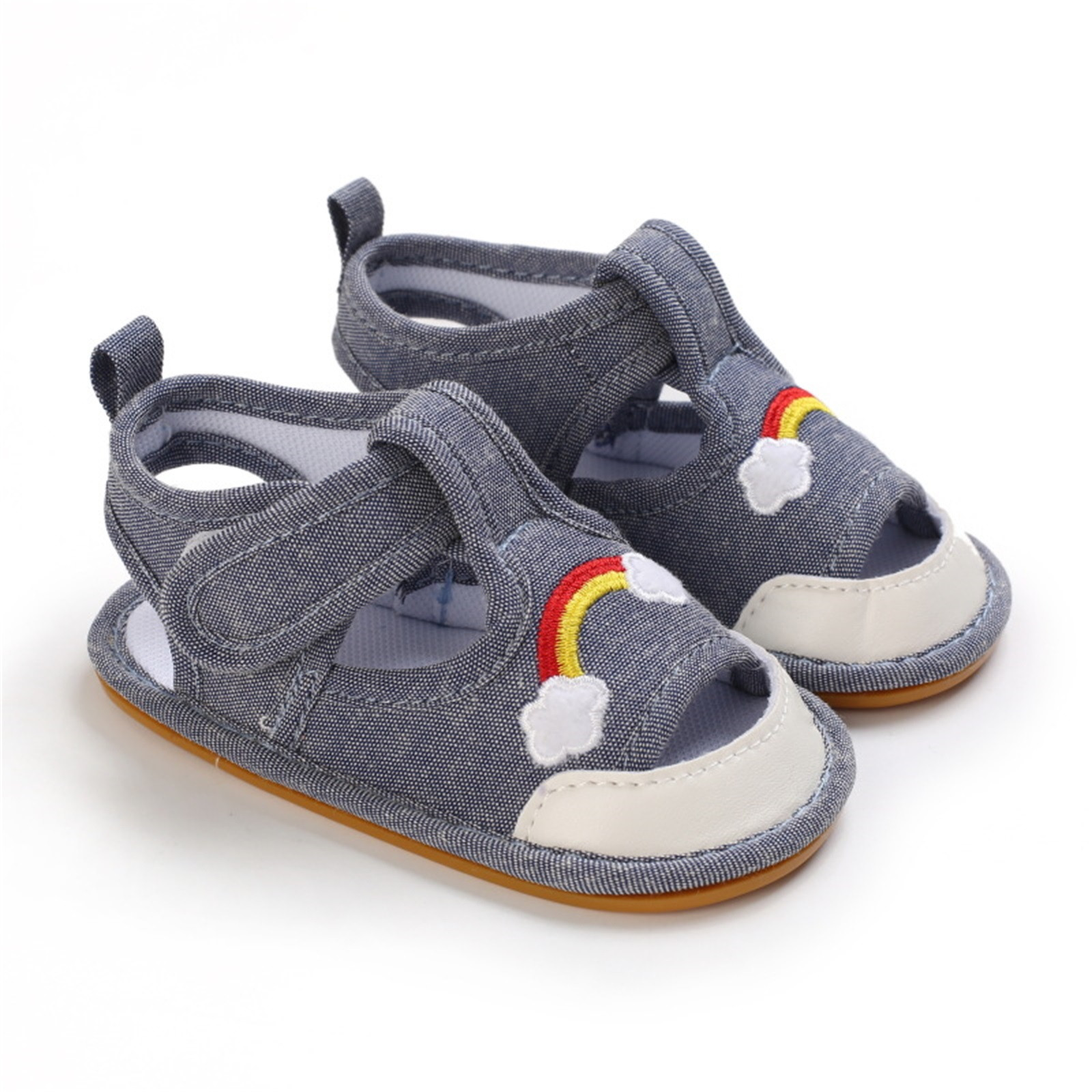 0-18 Months Infant Toddler Crib Shoes Baby Summer Rainbow Anti-slip Soft Cork Shoes First Walkers Breathable Shoes Sandals