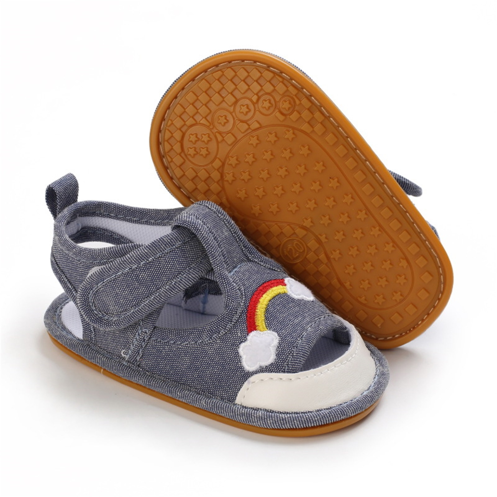 0-18 Months Infant Toddler Crib Shoes Baby Summer Rainbow Anti-slip Soft Cork Shoes First Walkers Breathable Shoes Sandals