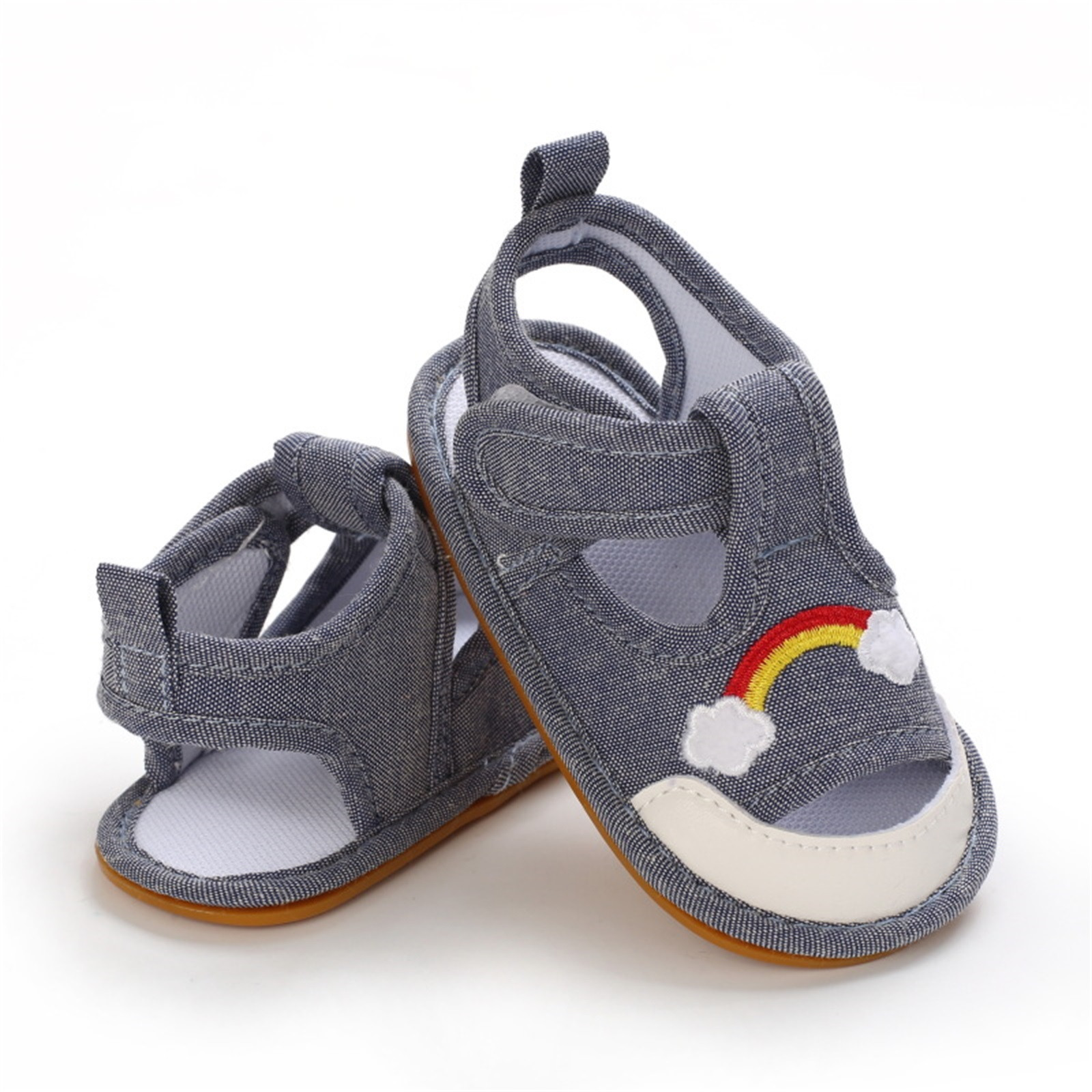 0-18 Months Infant Toddler Crib Shoes Baby Summer Rainbow Anti-slip Soft Cork Shoes First Walkers Breathable Shoes Sandals