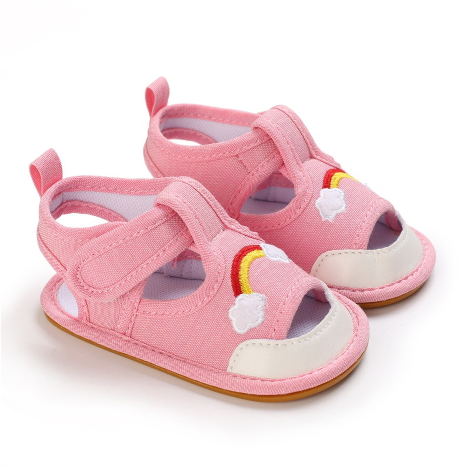 0-18 Months Infant Toddler Crib Shoes Baby Summer Rainbow Anti-slip Soft Cork Shoes First Walkers Breathable Shoes Sandals