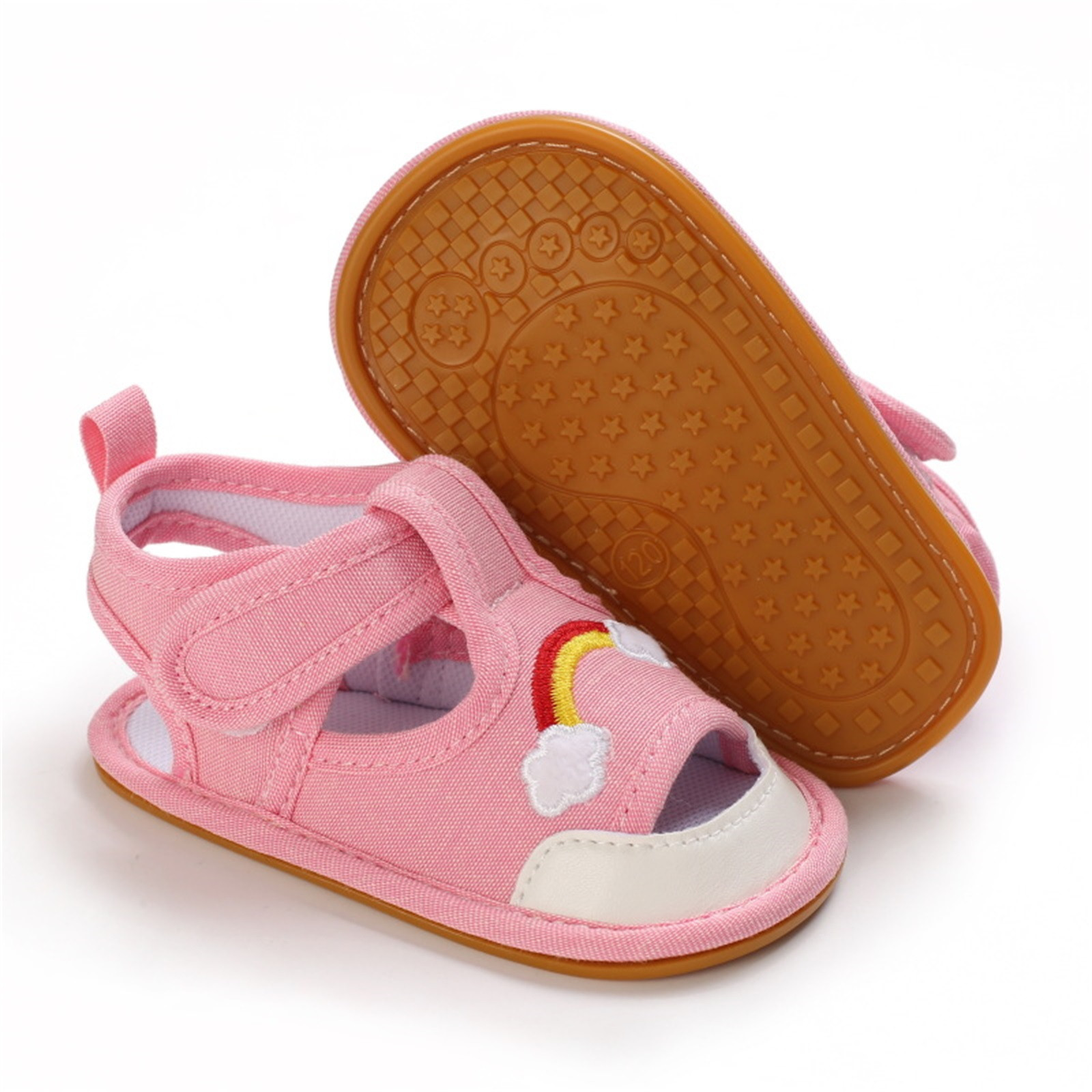 0-18 Months Infant Toddler Crib Shoes Baby Summer Rainbow Anti-slip Soft Cork Shoes First Walkers Breathable Shoes Sandals