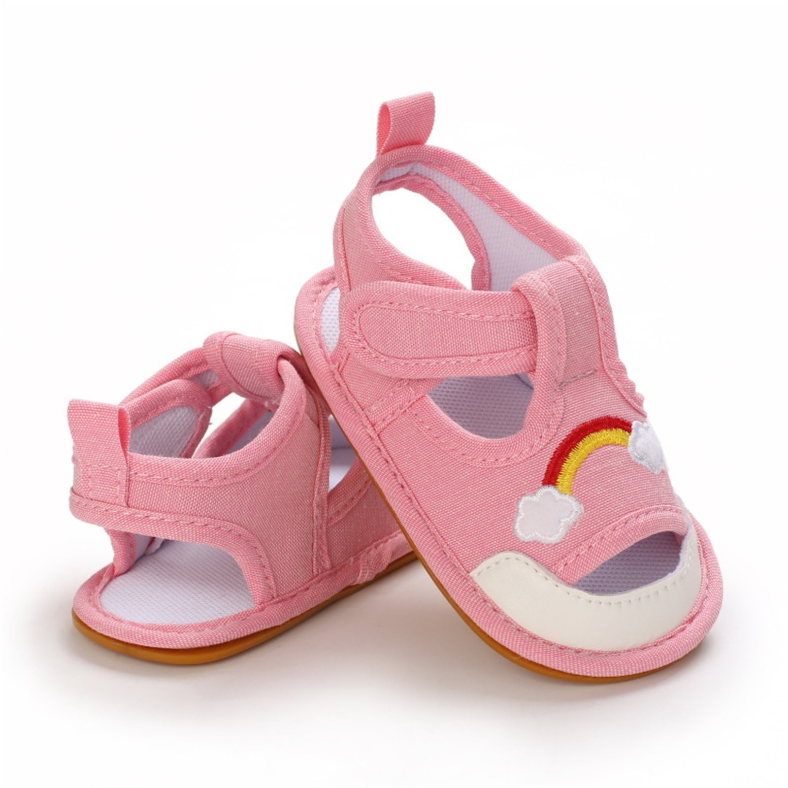 0-18 Months Infant Toddler Crib Shoes Baby Summer Rainbow Anti-slip Soft Cork Shoes First Walkers Breathable Shoes Sandals
