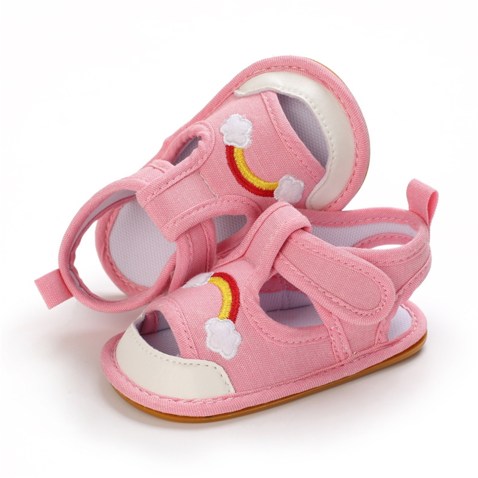 0-18 Months Infant Toddler Crib Shoes Baby Summer Rainbow Anti-slip Soft Cork Shoes First Walkers Breathable Shoes Sandals