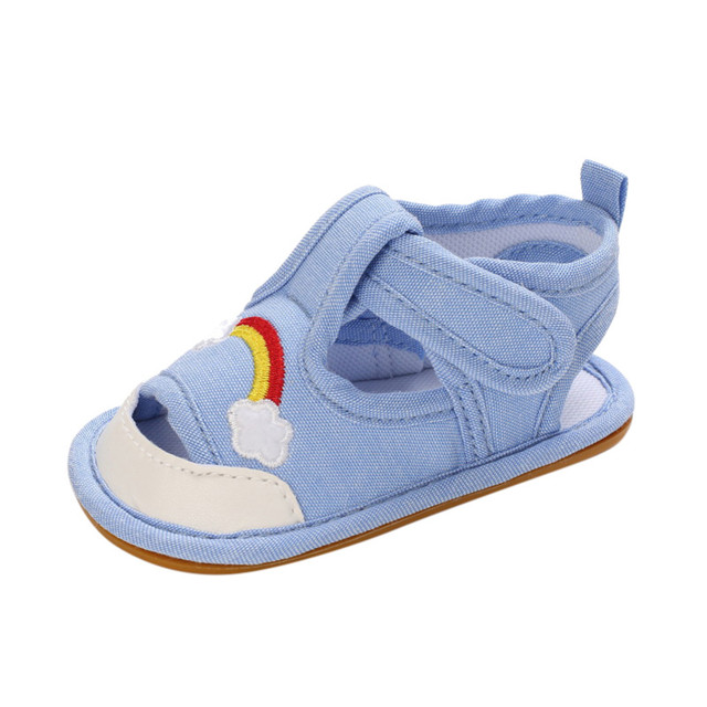 0-18 Months Infant Toddler Crib Shoes Baby Summer Rainbow Anti-slip Soft Cork Shoes First Walkers Breathable Shoes Sandals
