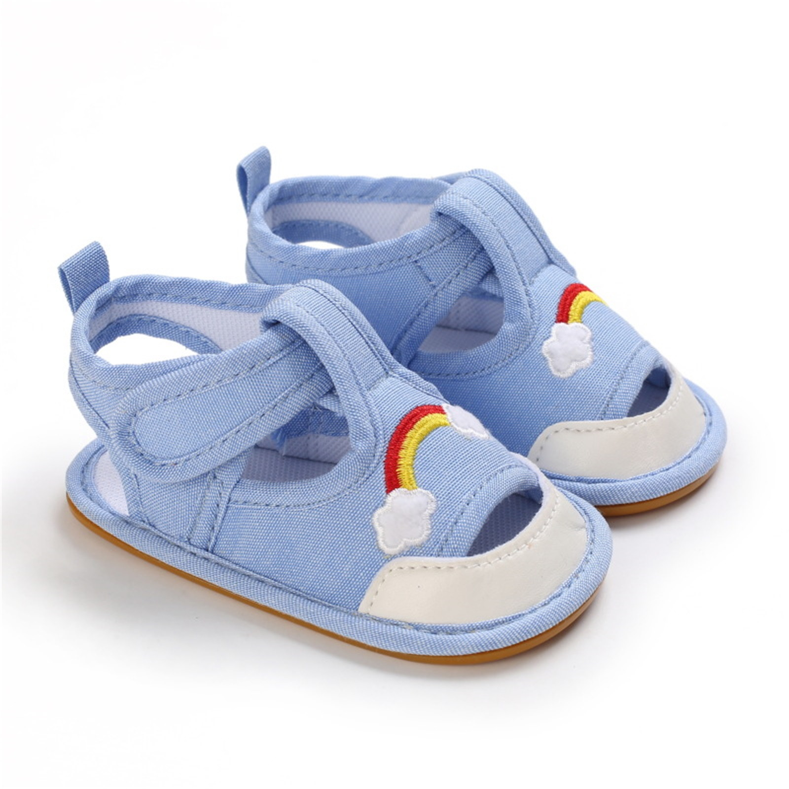 0-18 Months Infant Toddler Crib Shoes Baby Summer Rainbow Anti-slip Soft Cork Shoes First Walkers Breathable Shoes Sandals