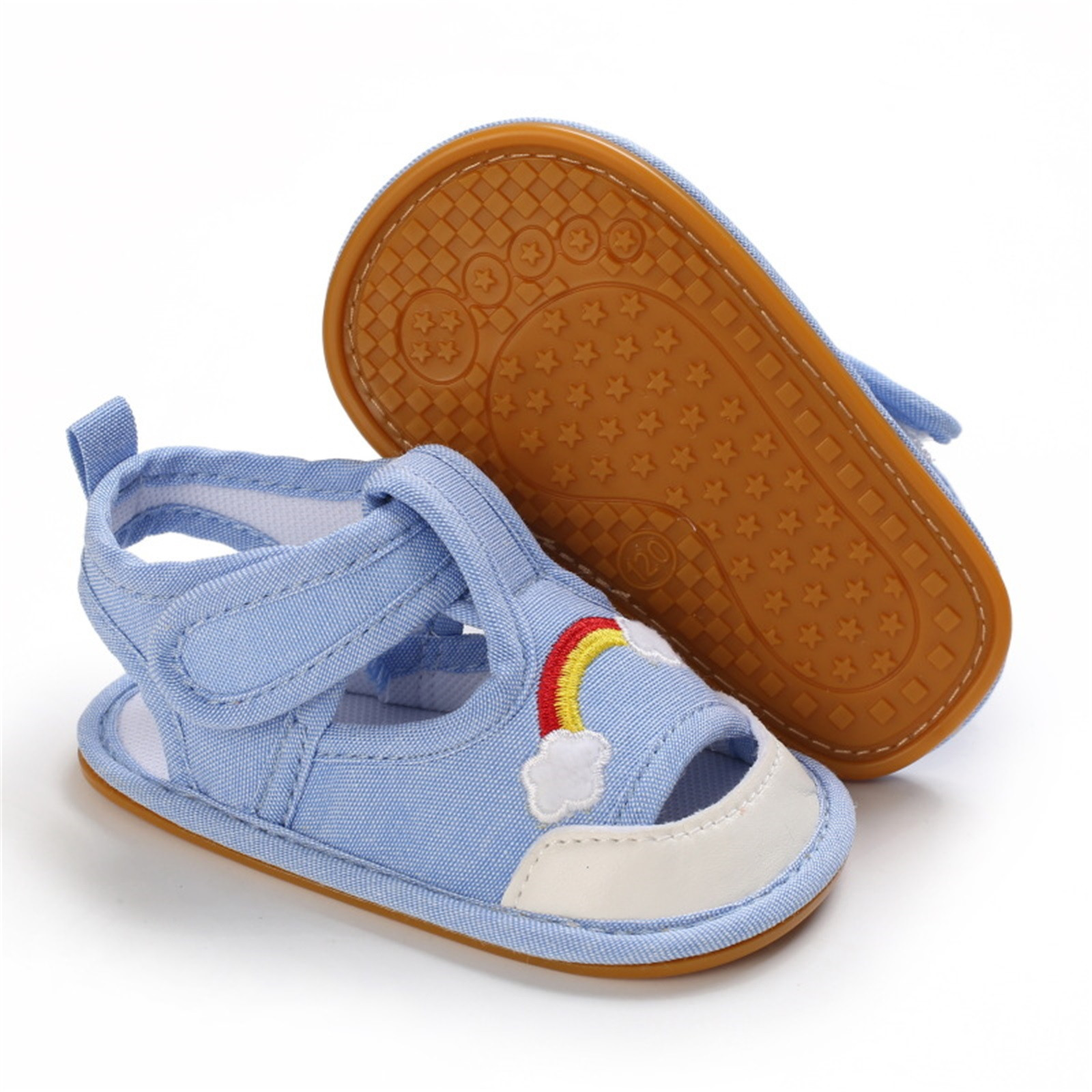 0-18 Months Infant Toddler Crib Shoes Baby Summer Rainbow Anti-slip Soft Cork Shoes First Walkers Breathable Shoes Sandals