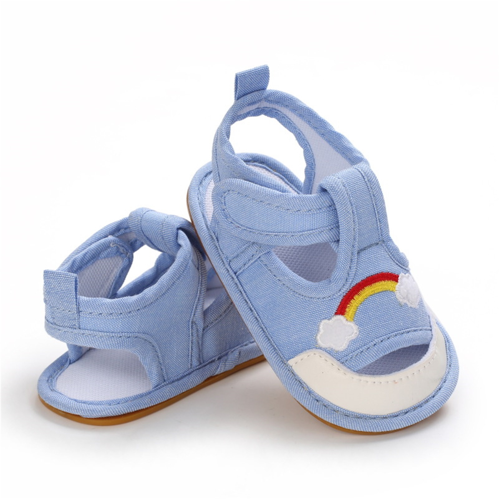 0-18 Months Infant Toddler Crib Shoes Baby Summer Rainbow Anti-slip Soft Cork Shoes First Walkers Breathable Shoes Sandals