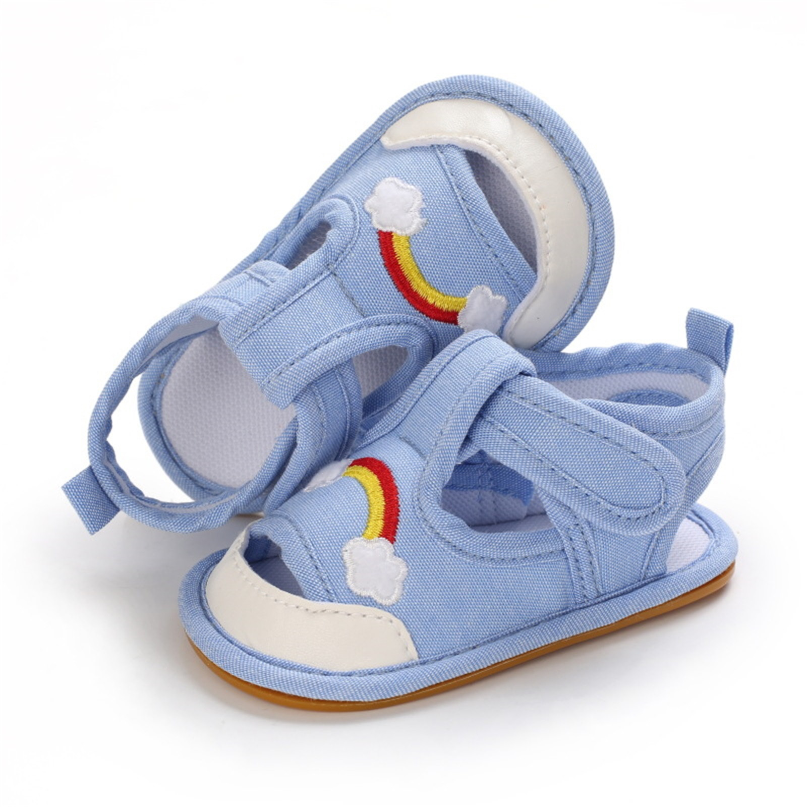 0-18 Months Infant Toddler Crib Shoes Baby Summer Rainbow Anti-slip Soft Cork Shoes First Walkers Breathable Shoes Sandals