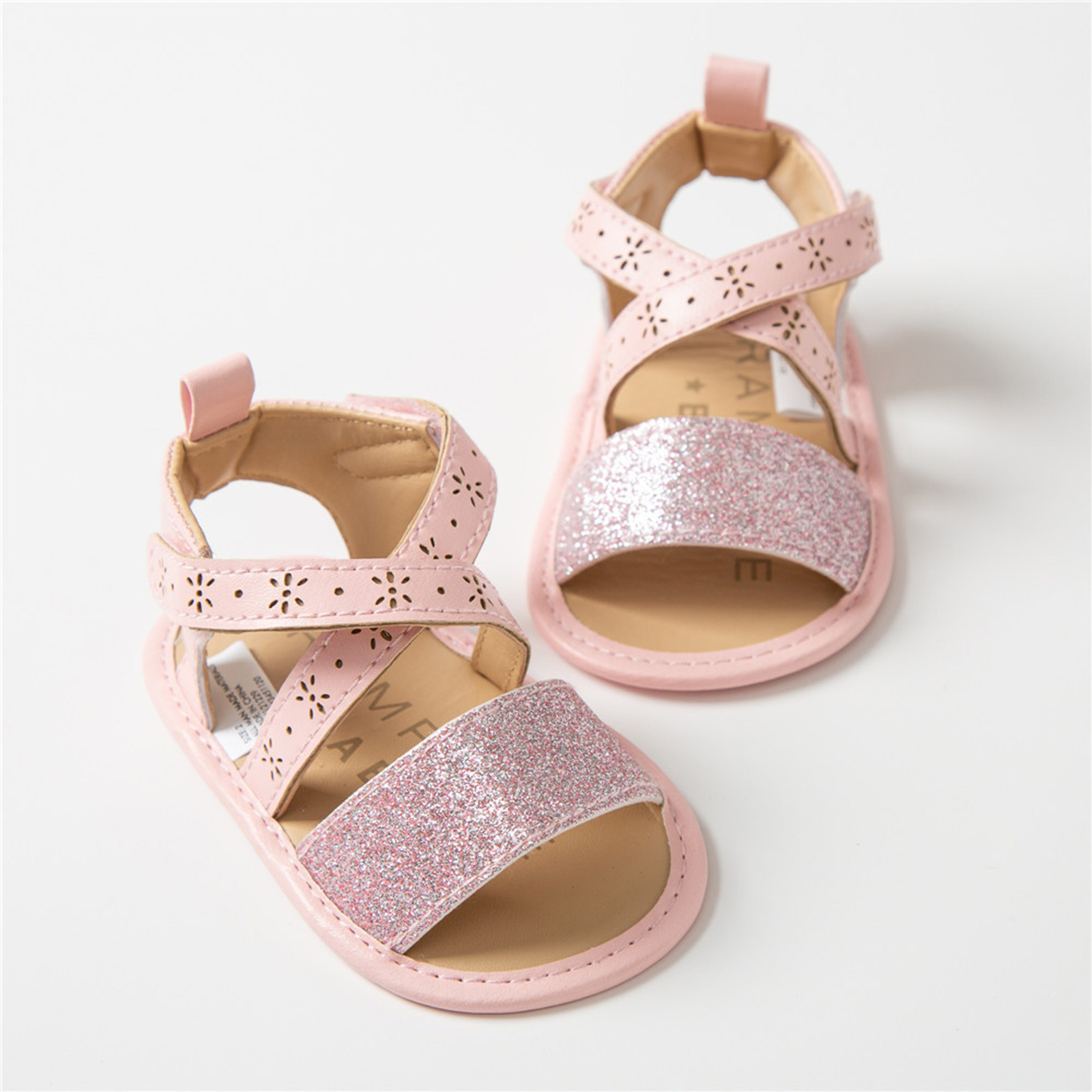 Baby Girls Bling Flash Sandals Soft Sole Non-slip Rubber Sole Flat Walking Shoes Sandals Prewalker Summer Cross Strap Footwear