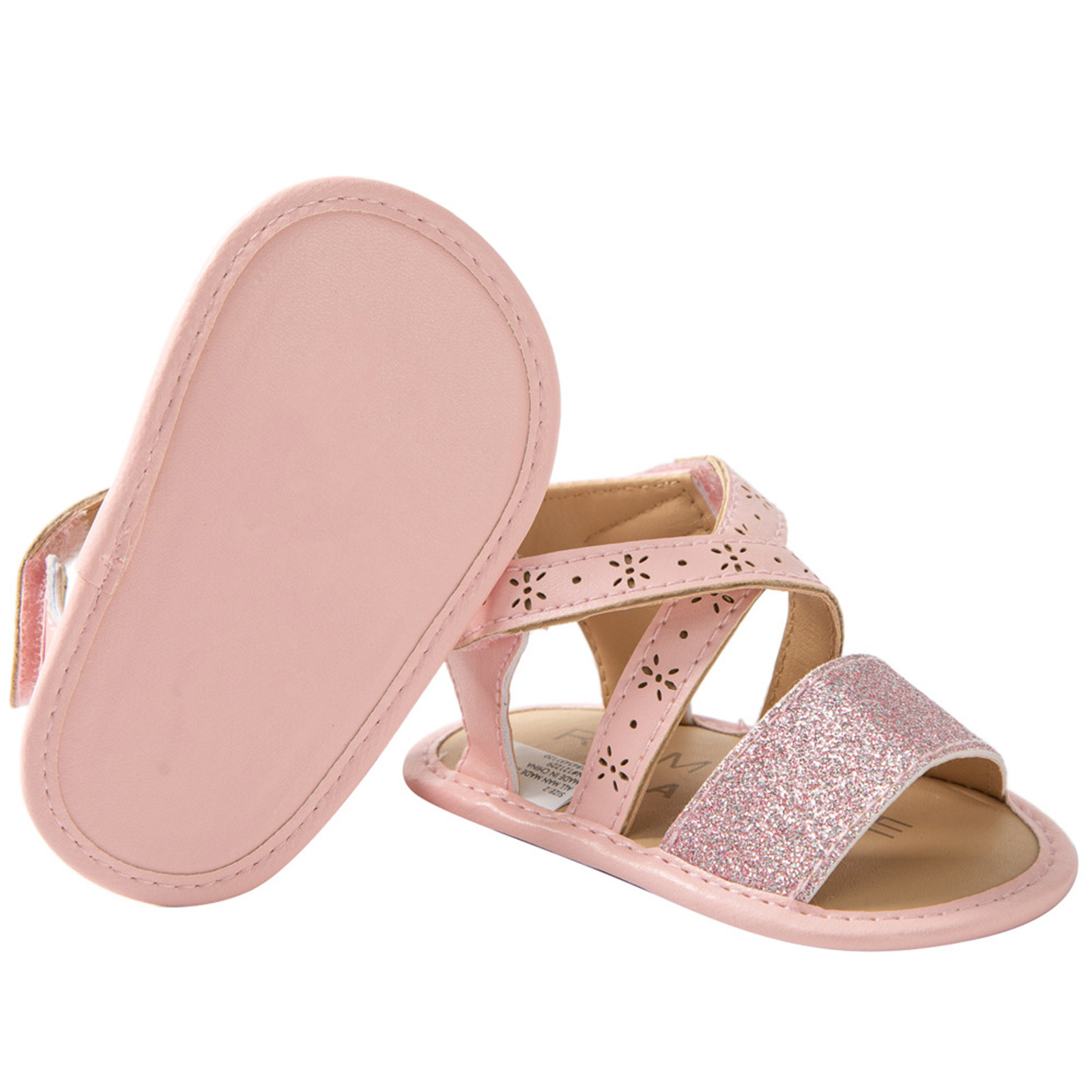 Baby Girls Bling Flash Sandals Soft Sole Non-slip Rubber Sole Flat Walking Shoes Sandals Prewalker Summer Cross Strap Footwear