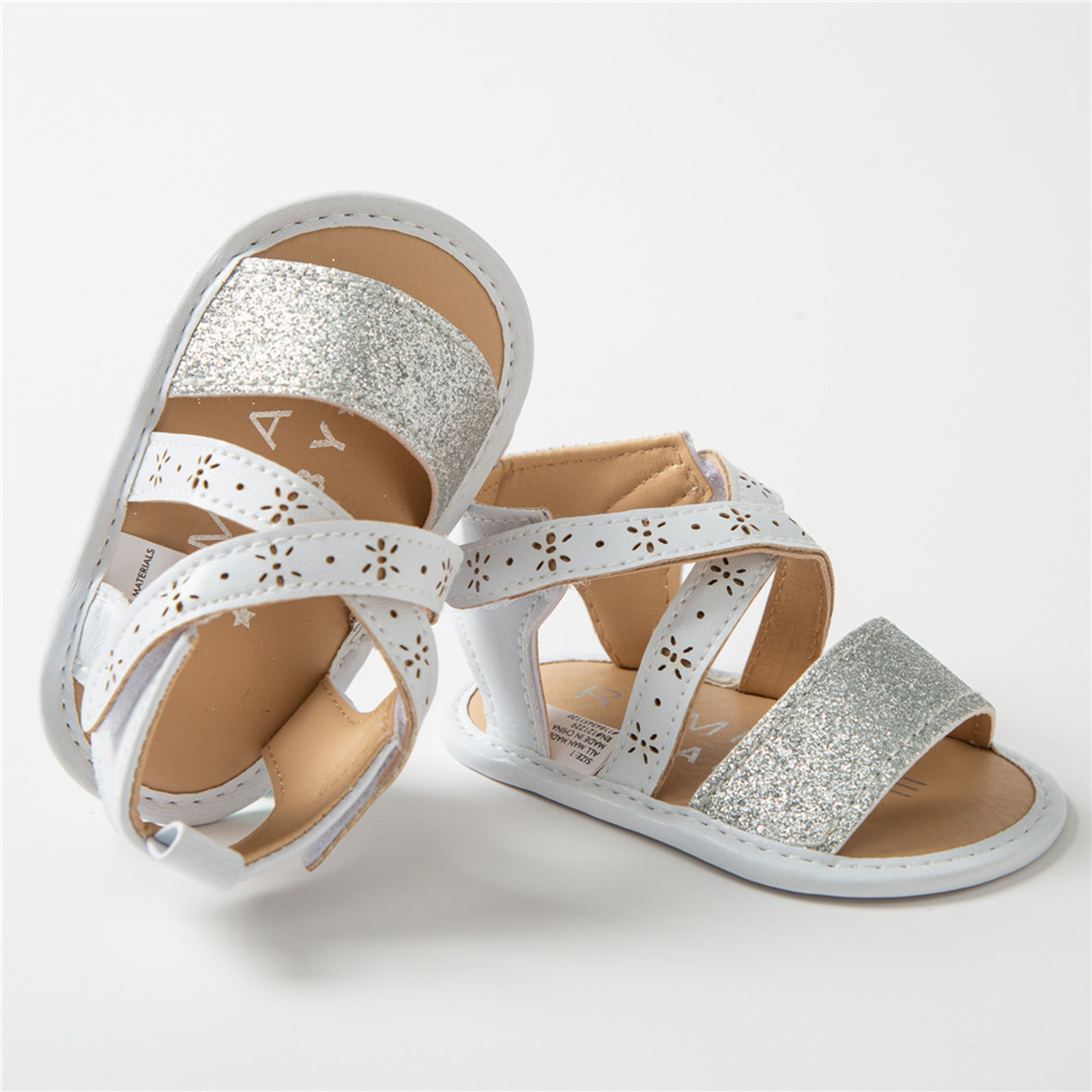 Baby Girls Bling Flash Sandals Soft Sole Non-slip Rubber Sole Flat Walking Shoes Sandals Prewalker Summer Cross Strap Footwear
