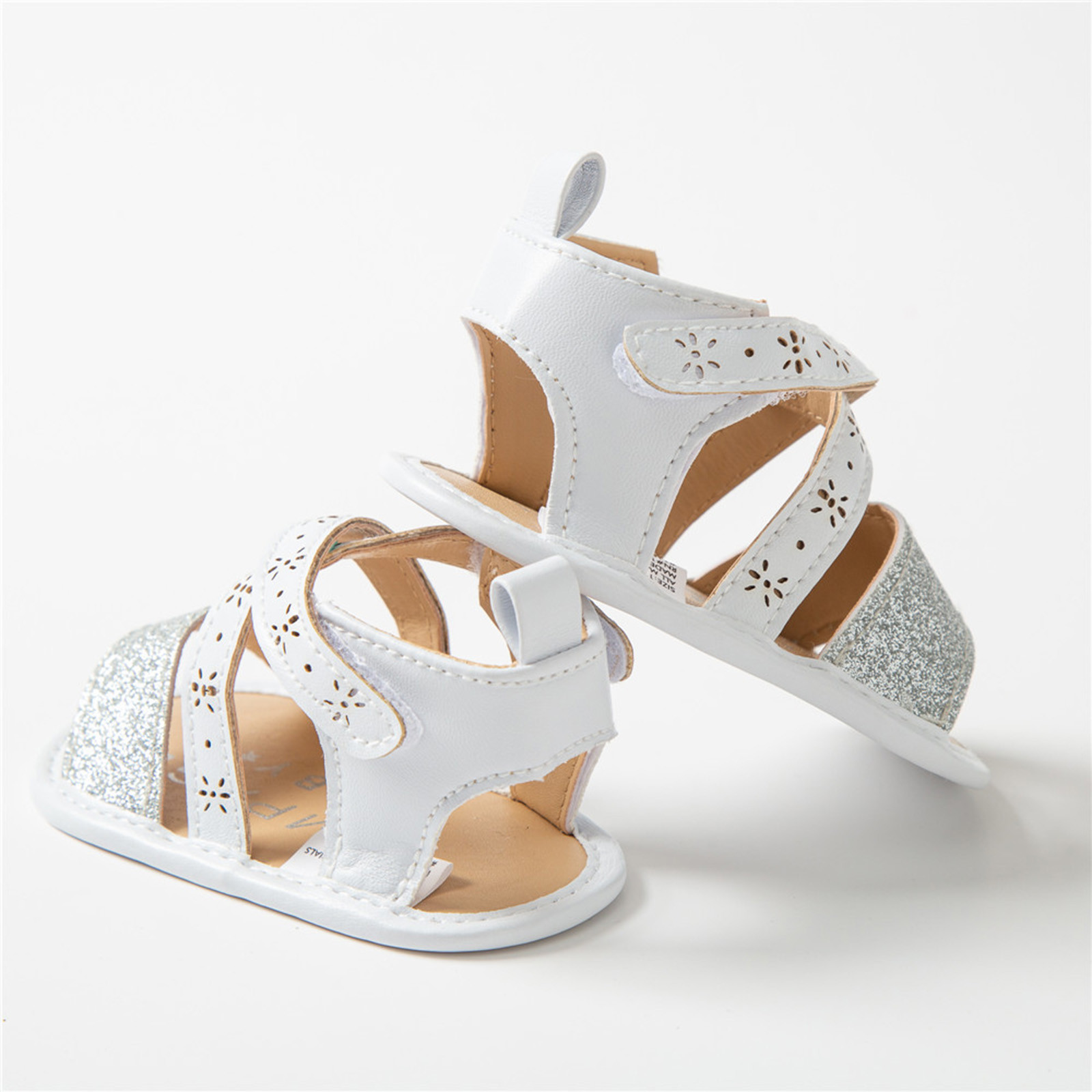 Baby Girls Bling Flash Sandals Soft Sole Non-slip Rubber Sole Flat Walking Shoes Sandals Prewalker Summer Cross Strap Footwear
