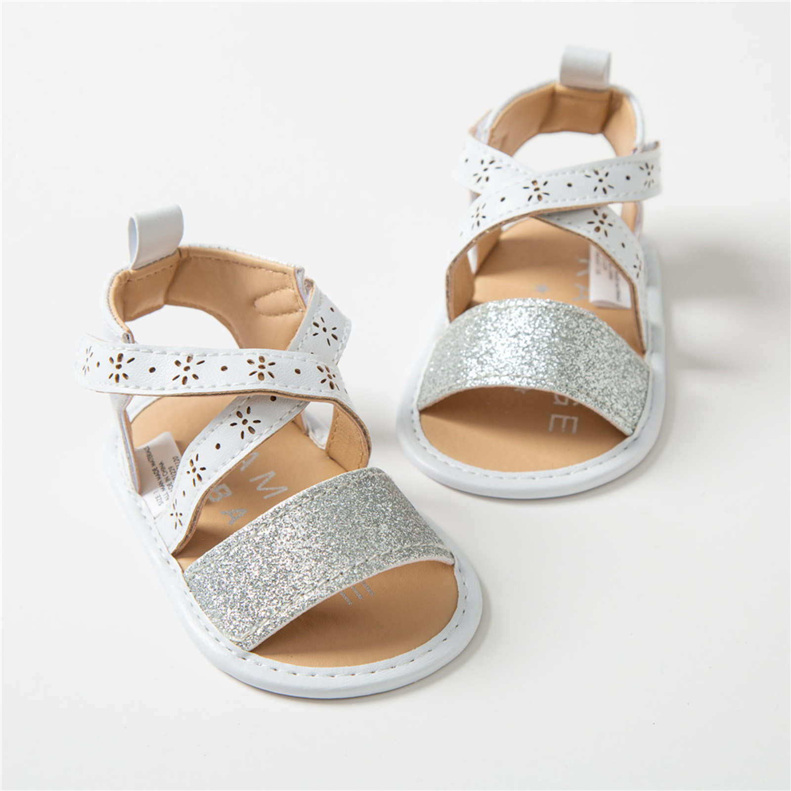 Baby Girls Bling Flash Sandals Soft Sole Non-slip Rubber Sole Flat Walking Shoes Sandals Prewalker Summer Cross Strap Footwear