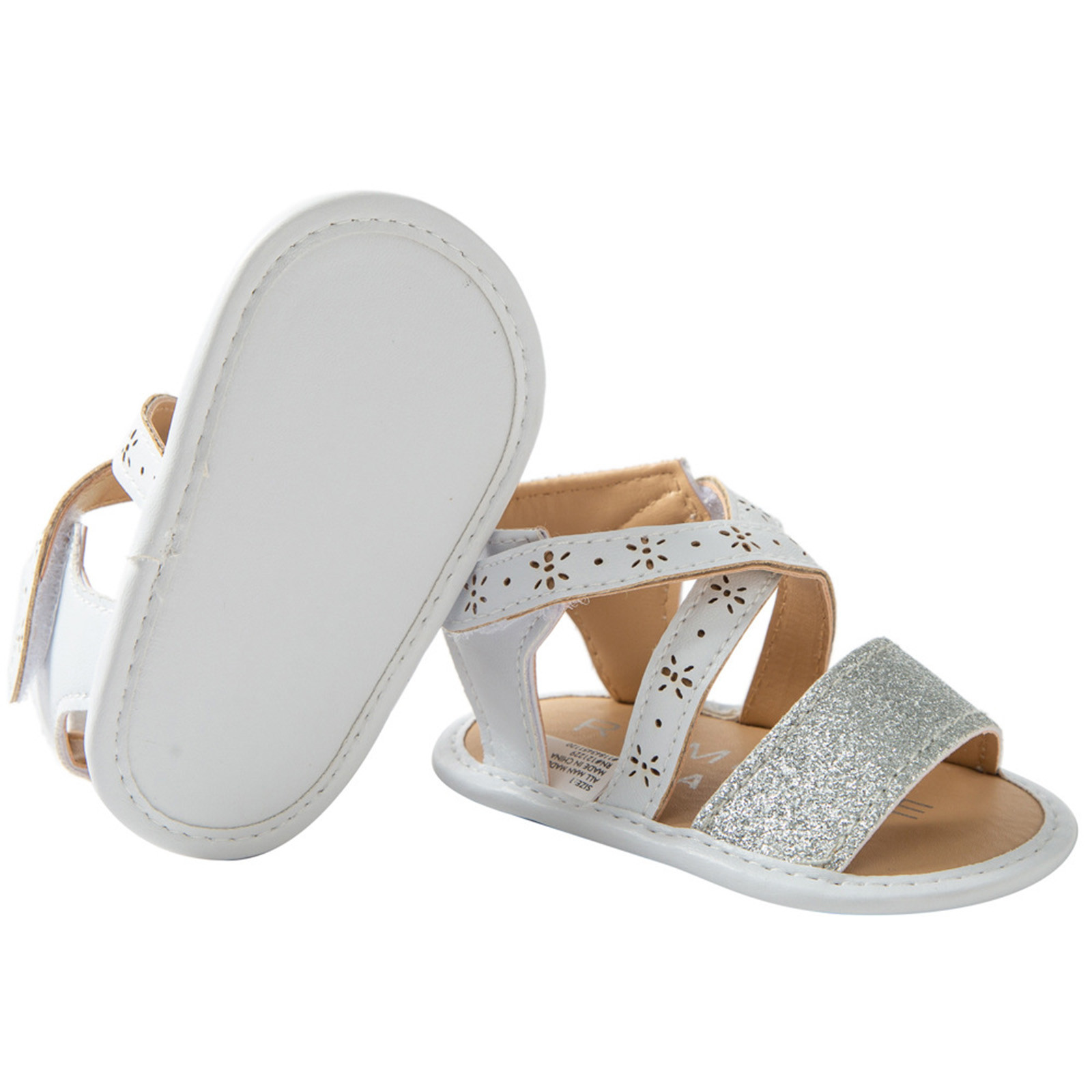 Baby Girls Bling Flash Sandals Soft Sole Non-slip Rubber Sole Flat Walking Shoes Sandals Prewalker Summer Cross Strap Footwear