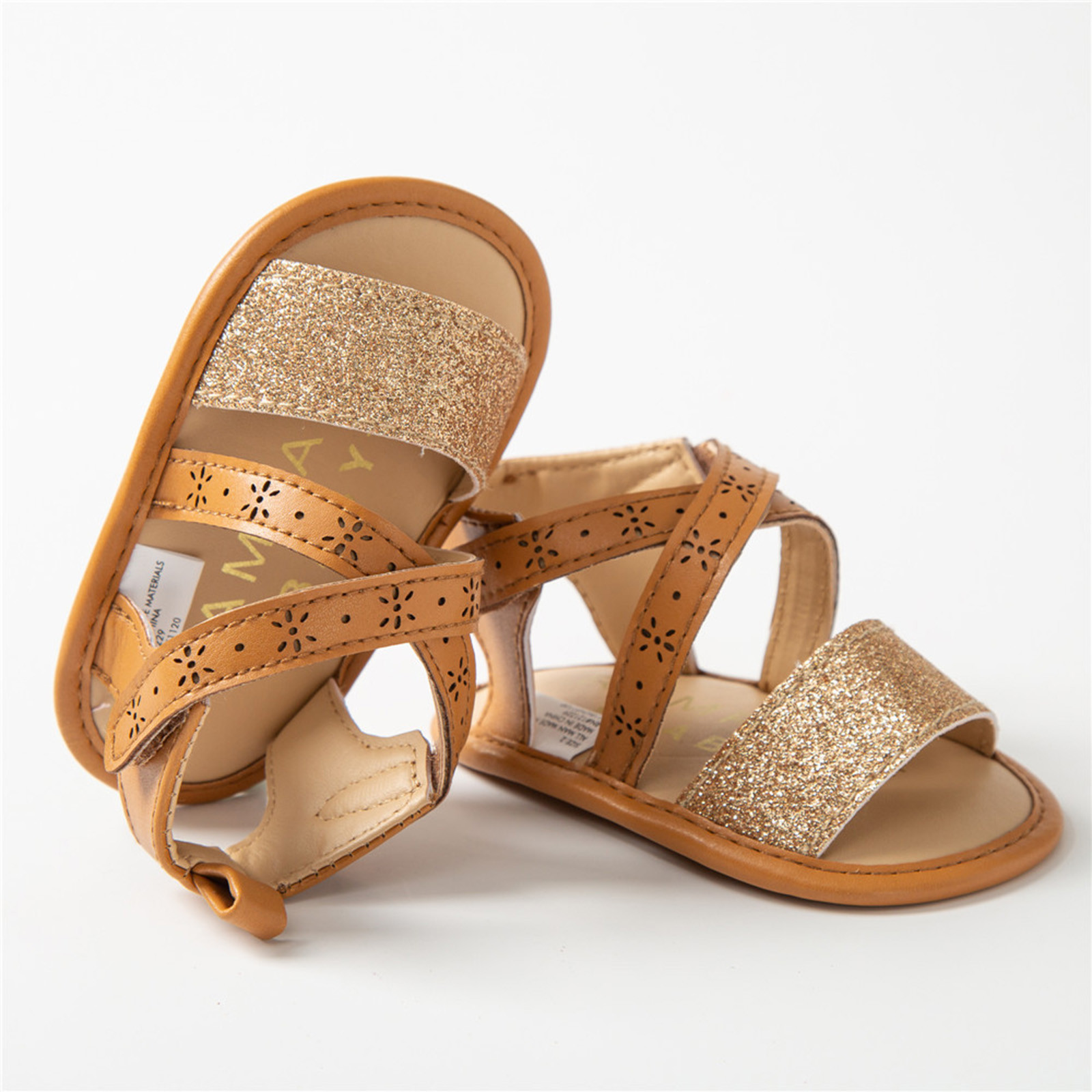 Baby Girls Bling Flash Sandals Soft Sole Non-slip Rubber Sole Flat Walking Shoes Sandals Prewalker Summer Cross Strap Footwear